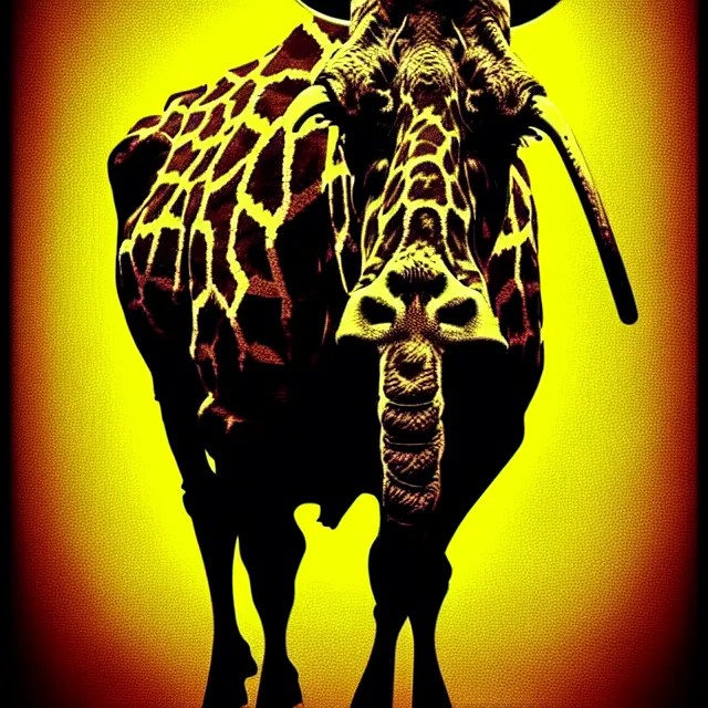 Image similar to an imposing bull cowboy staring down a rival giraffe cowboy, manga comic style, digital art, pastel colours