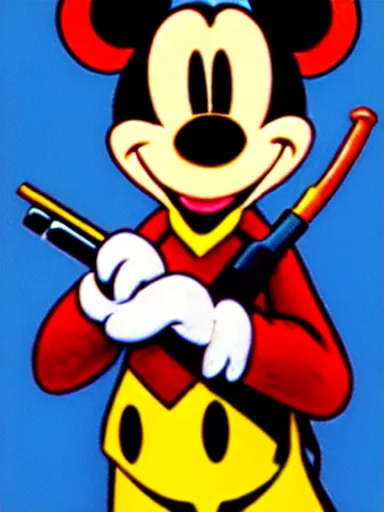 Image similar to an anthropomorphic mouse holding a shotgun, art by walt disney