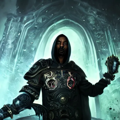 Image similar to portrait of snoop dogg as the grim reaper, league of legends amazing splashscreen artwork, gears of war, splash art, natural light, elegant, photorealistic facial features, intricate, fantasy, detailed face, atmospheric lighting, anamorphic lens flare, cinematic lighting, league of legends splash art, hd wallpaper, ultra high details by greg rutkowski