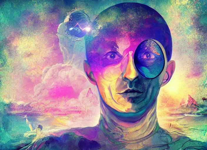Prompt: an epic concept surreal masterpiece... inside the head of bob lazer, muted colors, digital art