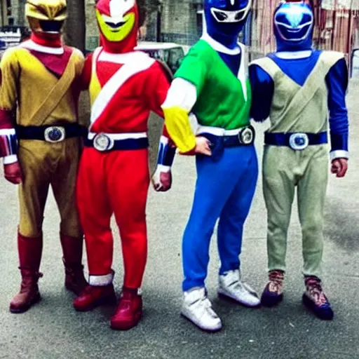 Prompt: homeless power rangers, candid photo