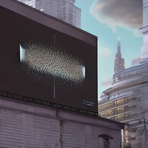 Image similar to sci-fi wall structure on the coronation of napoleon painting and photogrammetry point cloud digital billboard in the middle, unreal engine 5, keyshot, octane, artstation trending, ultra high detail, ultra realistic, cinematic, 8k, 16k, in style of zaha hadid, in style of nanospace Michael Menzelincev, in style of the Blade Runner 2049, in plastic, dark, tilt shift,