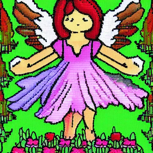 Prompt: an angel in a garden, pixel art study, large range of colors, detailed