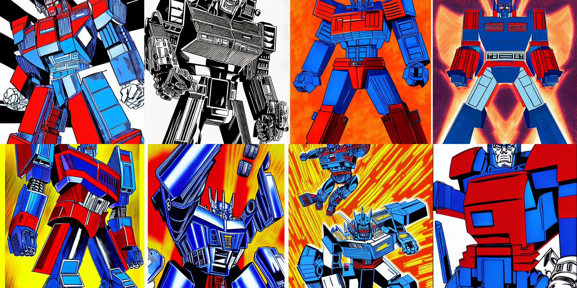 Prompt: Optimus Prime (Transformers 1984), digital art by Jack Kirby