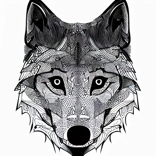 Prompt: tattoo stencil. pencil line drawing, black and white vector, wolf