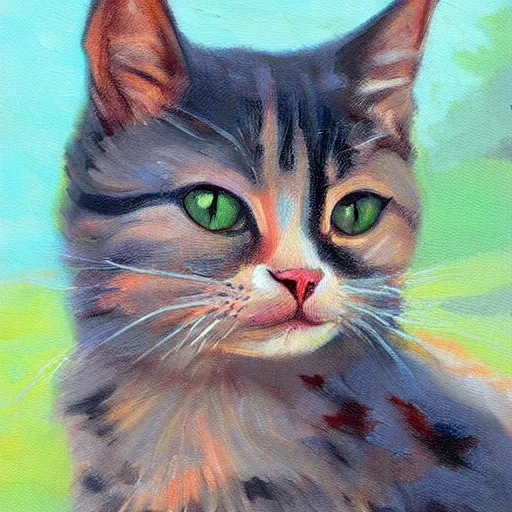 Prompt: cat, oil paining, highly realistic, romantic style