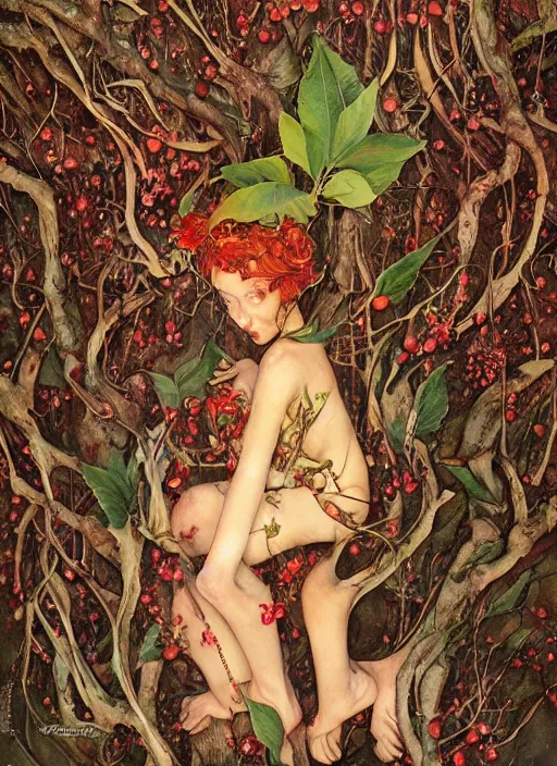 Image similar to lush cherry forest fairy foliage painting carved in amber by chiara bautista and norman rockwell and greg rutkowski weta studio