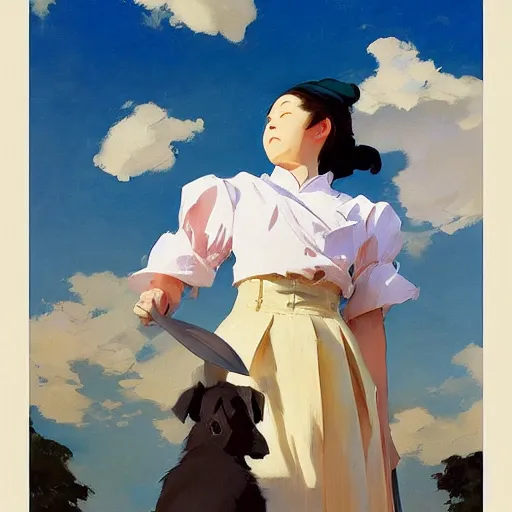 Prompt: an English Lop standing up, by studio ghibli painting, by Joaquin Sorolla rhads Leyendecker, An aesthetically pleasing, dynamic, energetic, lively, well-designed digital art, by Ohara Koson and Thomas Kinkade, traditional Japanese colors, superior quality, masterpiece