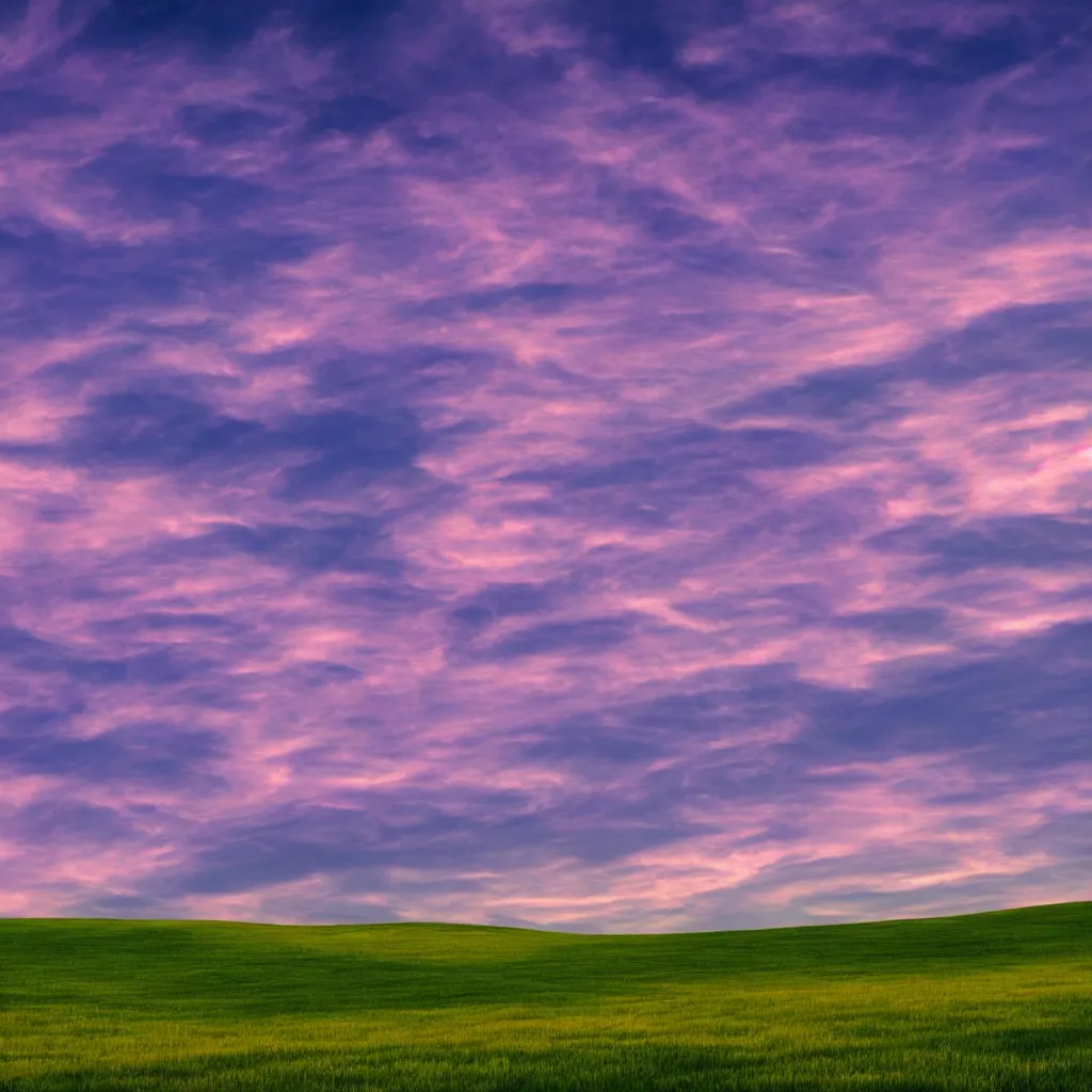 Prompt: Purple sky with windows xp background