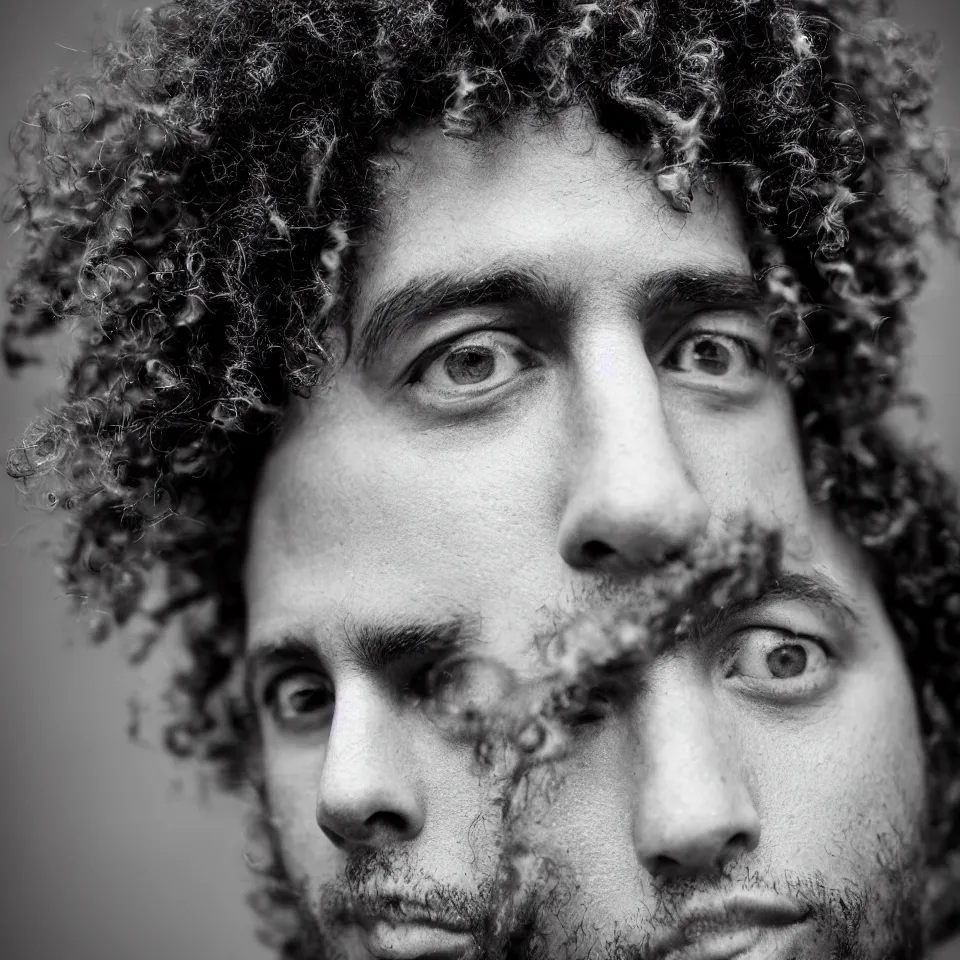 Prompt: photographic portrait of zack de la rocha. closeup. bokeh