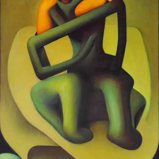 Image similar to one - eyed monks, omniscient, dystopian, pj crook, edward hopper, oil on canvas