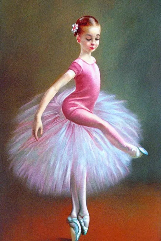 Prompt: beautiful digital oil vintage ballerina girl by Jean Maio 60s