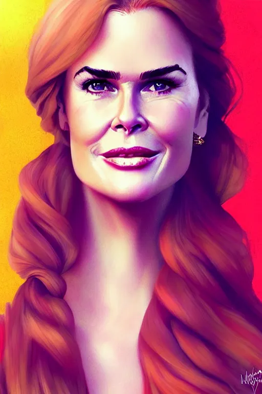 Image similar to portrait of a mix of beautiful young maria shriver, mariel hemmingway, brooke shields, nicole kidman and elle macpherson as a mermaid, thin lips, hair tied up in a pony tail, colorful artstation, cgsociety