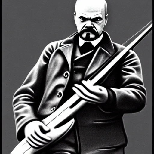 Prompt: vladimir lenin playing bass guitar, photorealistic