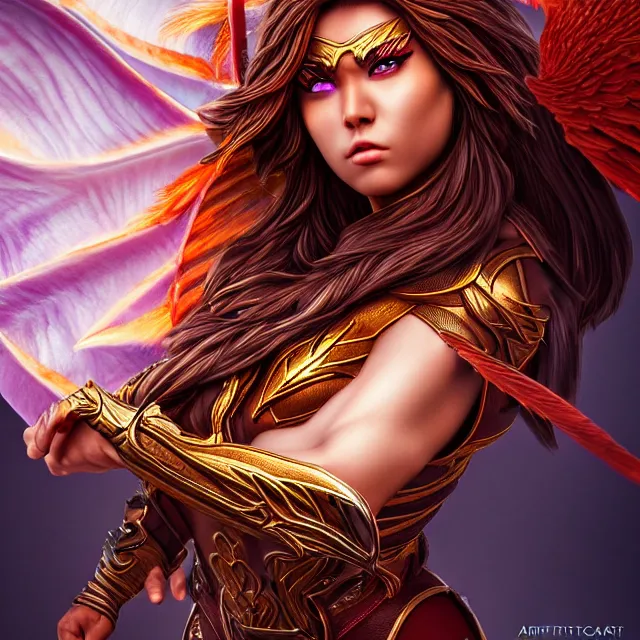 Image similar to phoenix warrior, artgerm, highly detailed, 8 k, hdr, close up, smooth, sharp focus, high resolution, award - winning photo