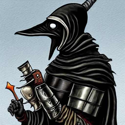 Prompt: portrait of a plague doctor warrior wearing an armor by Ken Ishikawa