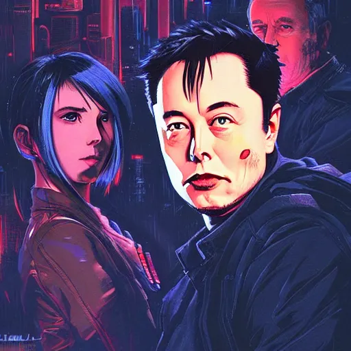 Prompt: Elon musk with robotic glowing eyes || VERY ANIME, fine-face, realistic shaded perfect face, fine details. Anime. realistic shaded lighting poster by Ilya Kuvshinov katsuhiro otomo ghost-in-the-shell, magali villeneuve, artgerm, Jeremy Lipkin and Michael Garmash, Rob Rey and Kentarõ Miura, trending on art station