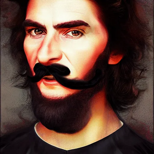Prompt: hyperreal david hasselhof portrait as anonymous with guy fawkes - like moustache and beard, digital oil portrait, digital oil portrait with bright colors