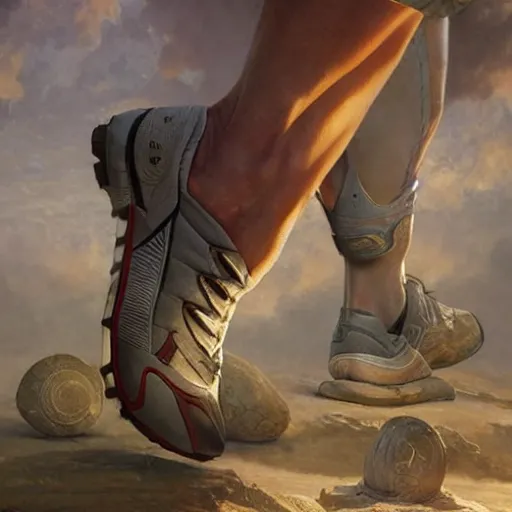 Image similar to STAR TREK SPORTS shoes designed in ancient Greece, (SFW) safe for work, photo realistic illustration by greg rutkowski, thomas kindkade, alphonse mucha, loish, norman rockwell