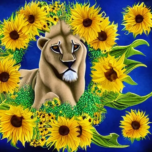 Image similar to lions and sunflowers 🌻🌫 in the style of salvador dali