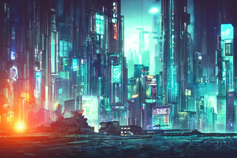 Prompt: studio photo of cyberpunk city at night, realistic