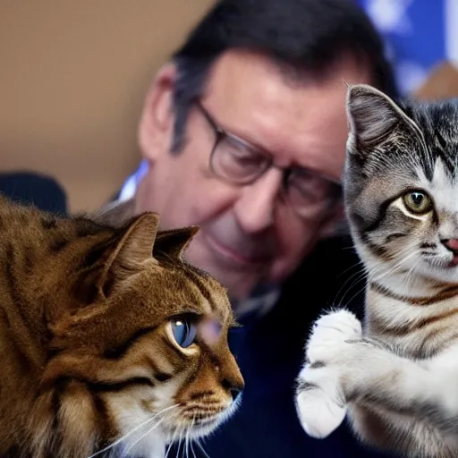 Image similar to mariano rajoy petting kitties, realistic, 4k,