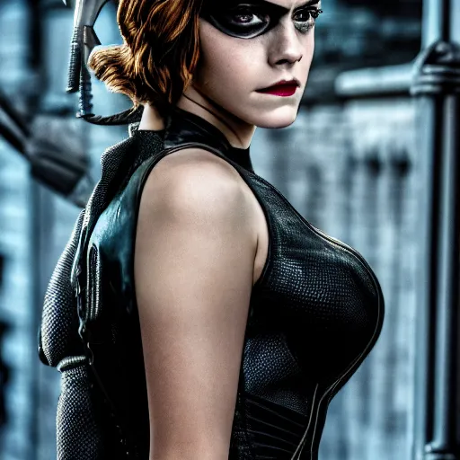 Image similar to Emma Watson as Catwoman, XF IQ4, f/1.4, ISO 200, 1/160s, Adobe Lightroom, DxO Photolab, polarizing filter, Sense of Depth, AI enhanced, HDR, in-frame