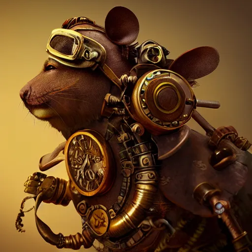 Prompt: rat warrior with steampunk goggles, clockwork, octane render, epic, cinematic, psychedelic, lsd, dmt by ruan jia