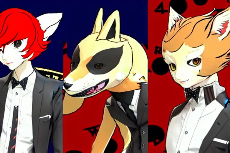 Image similar to in the persona 5 : royal ( by atlus ) video game casino level, a furry male sandcolored tan fox fursona ( has hair ), persona 5 phantom thief style