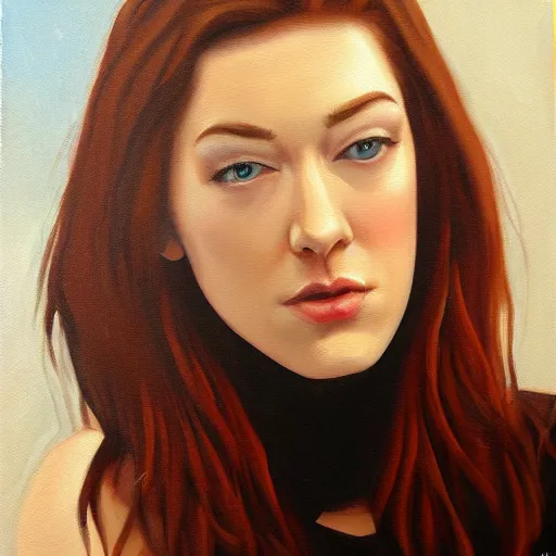 Image similar to stoya, oil painting