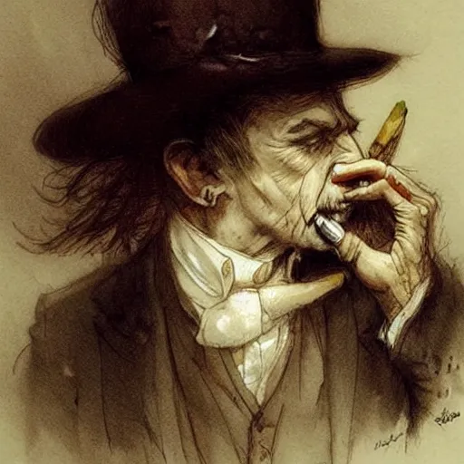 Prompt: ( ( ( ( ( van helping lighting a cigar, gothic, dark. muted colors. ) ) ) ) ) by jean - baptiste monge!!!!!!!!!!!!!!!!!!!!!!!!!!!