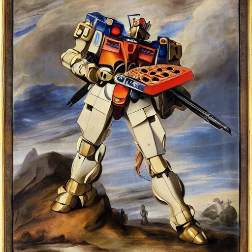 Prompt: peter paul rubens as consequences of wars with mecha gundam invited, random content position, delete duplicate content, photorealistic details content.