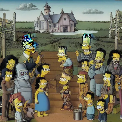 Prompt: the simpsons assimilated into the borg by hieronymus bosch