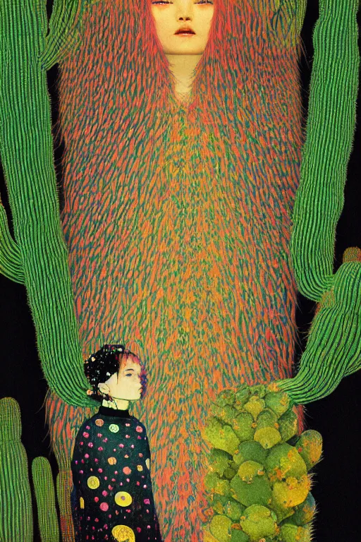 Image similar to creature animal sushi cristal very big eye roots cactus elemental flush of force nature micro world fluo fishscale, illustration, art by ilya kuvshinov and gustav klimt