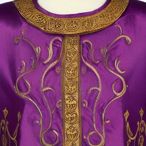 Prompt: Exquisite, Regal, Royal, Tyrian purple gilded medieval byzantine tunic