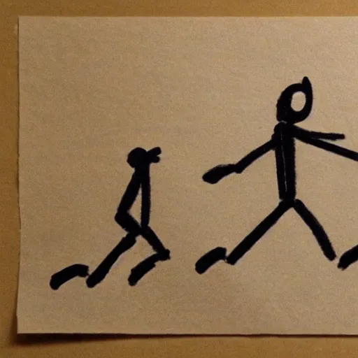 Image similar to stickman drawing of a dog and a man