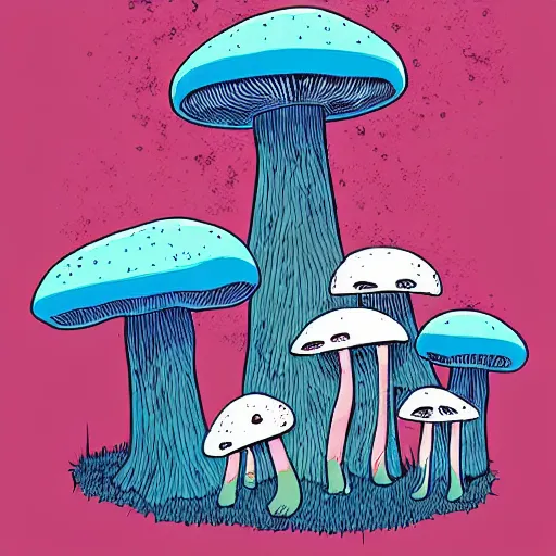 Prompt: a mushroom family by tim doyle and anna dittmann, macabre