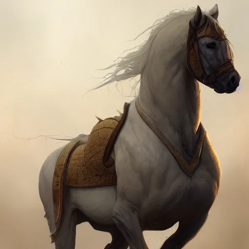 Image similar to a pale, yellowish horse. The one who rode him was called Death, and he was followed by the representative of the realm of death. , digital Art, Greg rutkowski Trending artstation