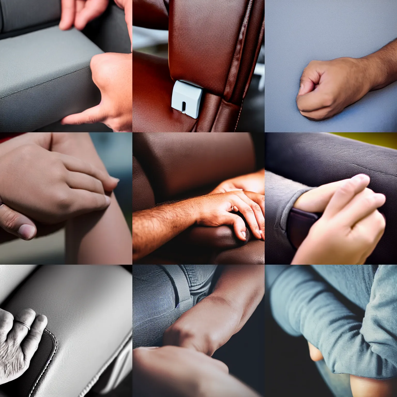 Prompt: a hand cuffed to an armrest, close up photo, very detailed, sharp, 8 k