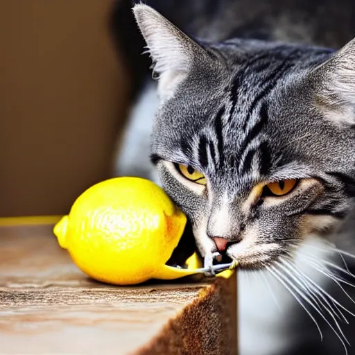 Prompt: cat eating a lemon