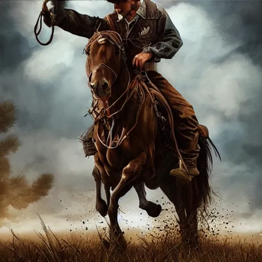 Prompt: a last stand of a cowboy, DeviantArt, art station, illustration, highly detailed, artwork, cinematic, hyper realistic