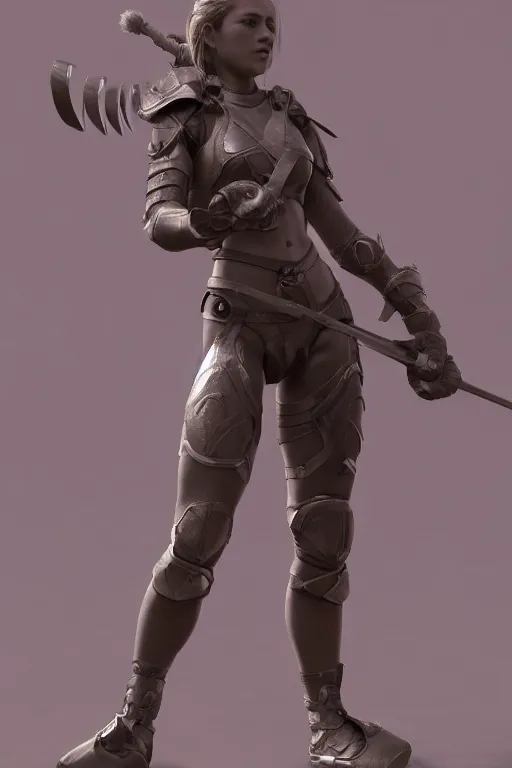 Prompt: a highly detailed sculpt of athletic girl in armor, cinematic light, featured on artstation, octane render, path tracing, sharp focus