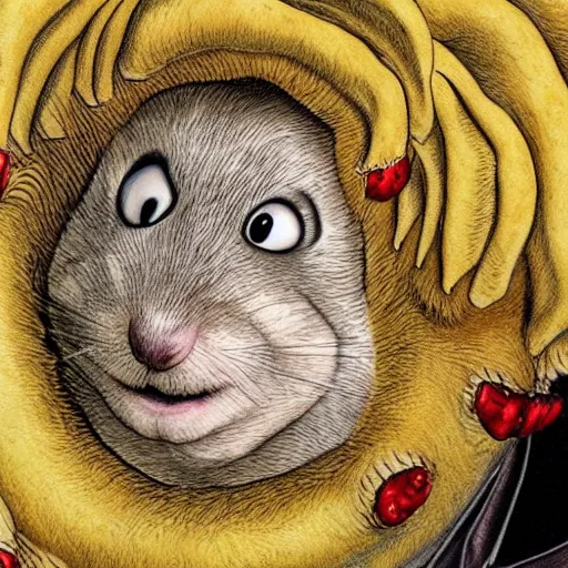 Prompt: a detailed portrait of Adam Sandler as a hamster in the style junji ito, 8k, ornate, intricate