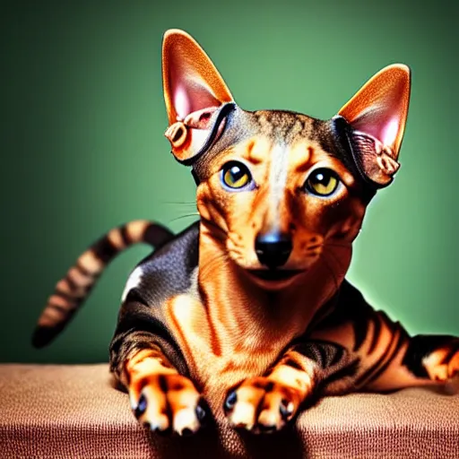 Image similar to a feline dachshund - cat - hybrid, animal photography