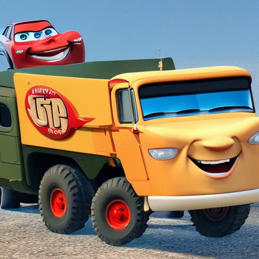 Image similar to HIMARS as Cars Pixar movie, detailed