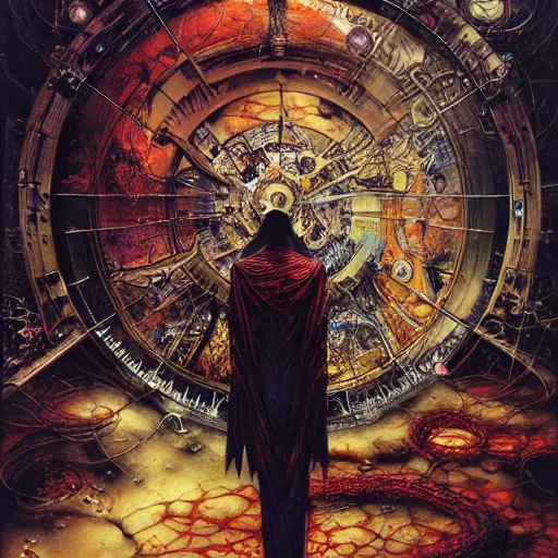 Prompt: realistic detailed image of Time Machines Teleporting Massive Monsters by Ayami Kojima, Amano, Karol Bak, Greg Hildebrandt, and Mark Brooks, Neo-Gothic, gothic, rich deep colors. Beksinski painting, part by Adrian Ghenie and Gerhard Richter. art by Takato Yamamoto. masterpiece