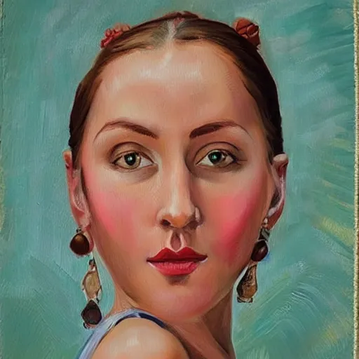 Image similar to hyperrealism oil painting of beautiful ukrainian woman in vyshyvanka