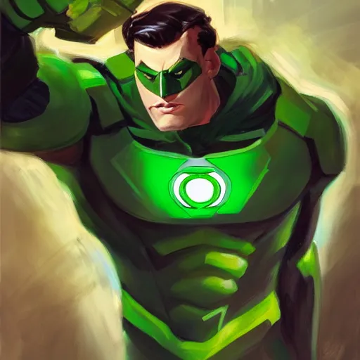 Image similar to greg manchess portrait painting of armored green lantern as overwatch character, medium shot, asymmetrical, profile picture, organic painting, sunny day, matte painting, bold shapes, hard edges, street art, trending on artstation, by huang guangjian and gil elvgren and sachin teng