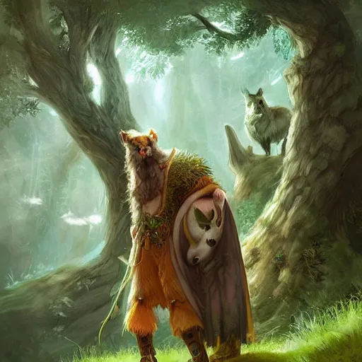 Image similar to beautiful detailed digital painting of a druid with an animal companion in a natural scene. trending on artstation.