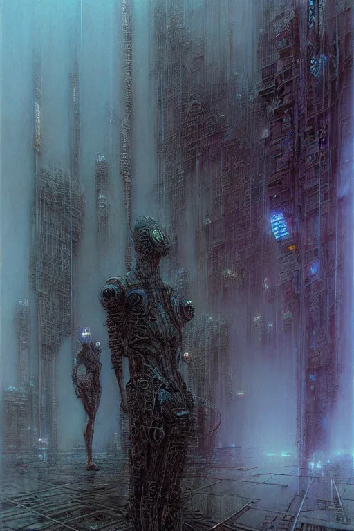 Prompt: cyberpunk future by luis royo and wayne barlowe, beksinski